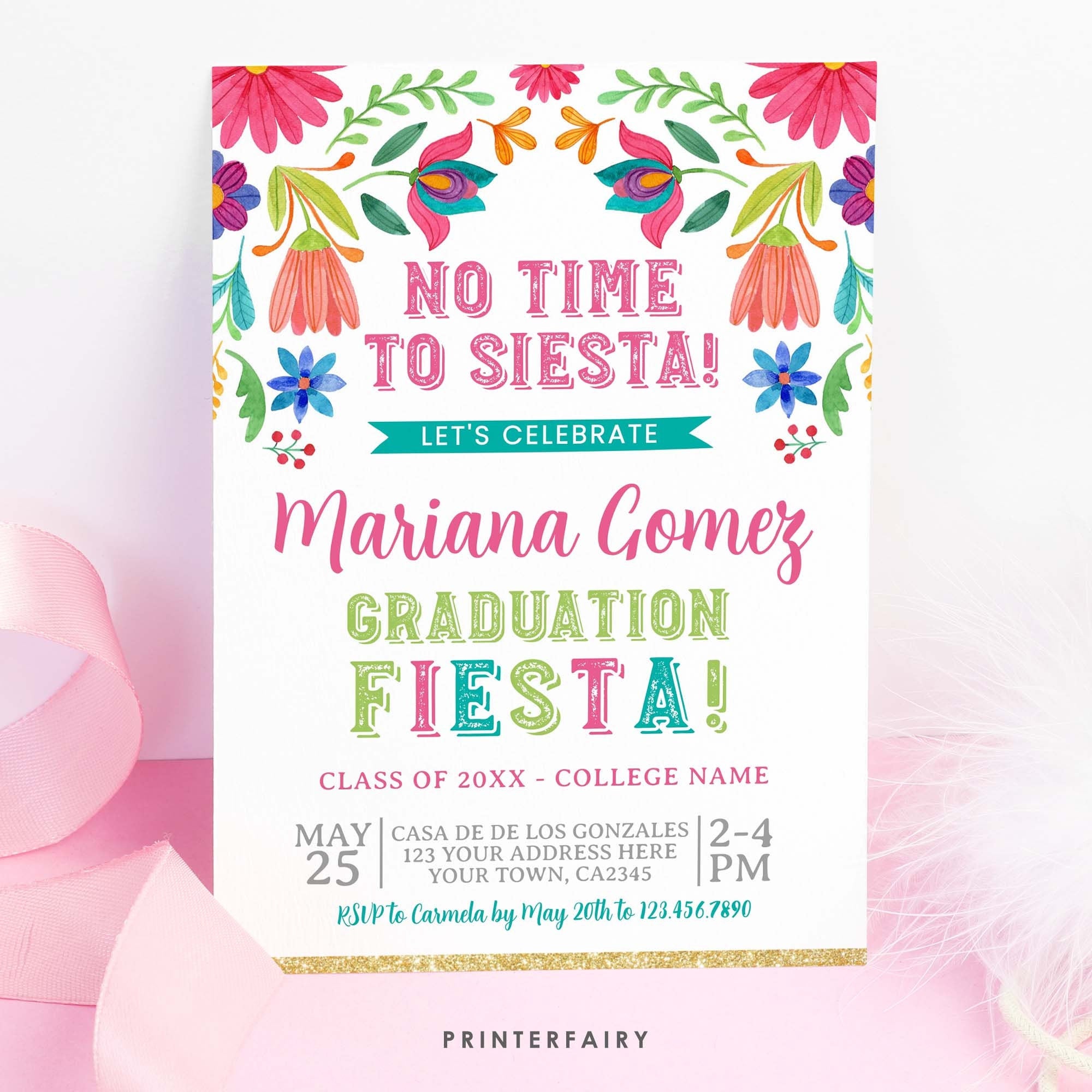 Graduation Fiesta Invitation, Mexican Theme, Editable Template (Digital)