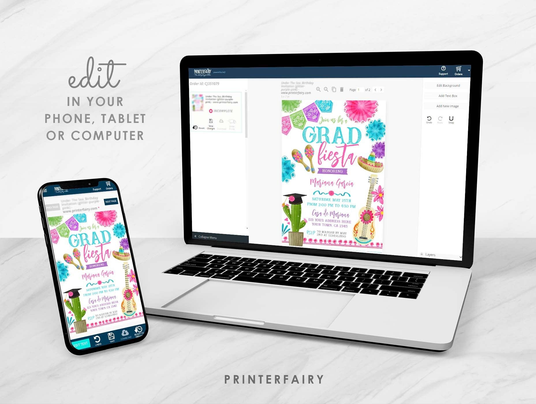 Graduation Fiesta Invitation, Editable Template, Mexican Theme (Digital Item)