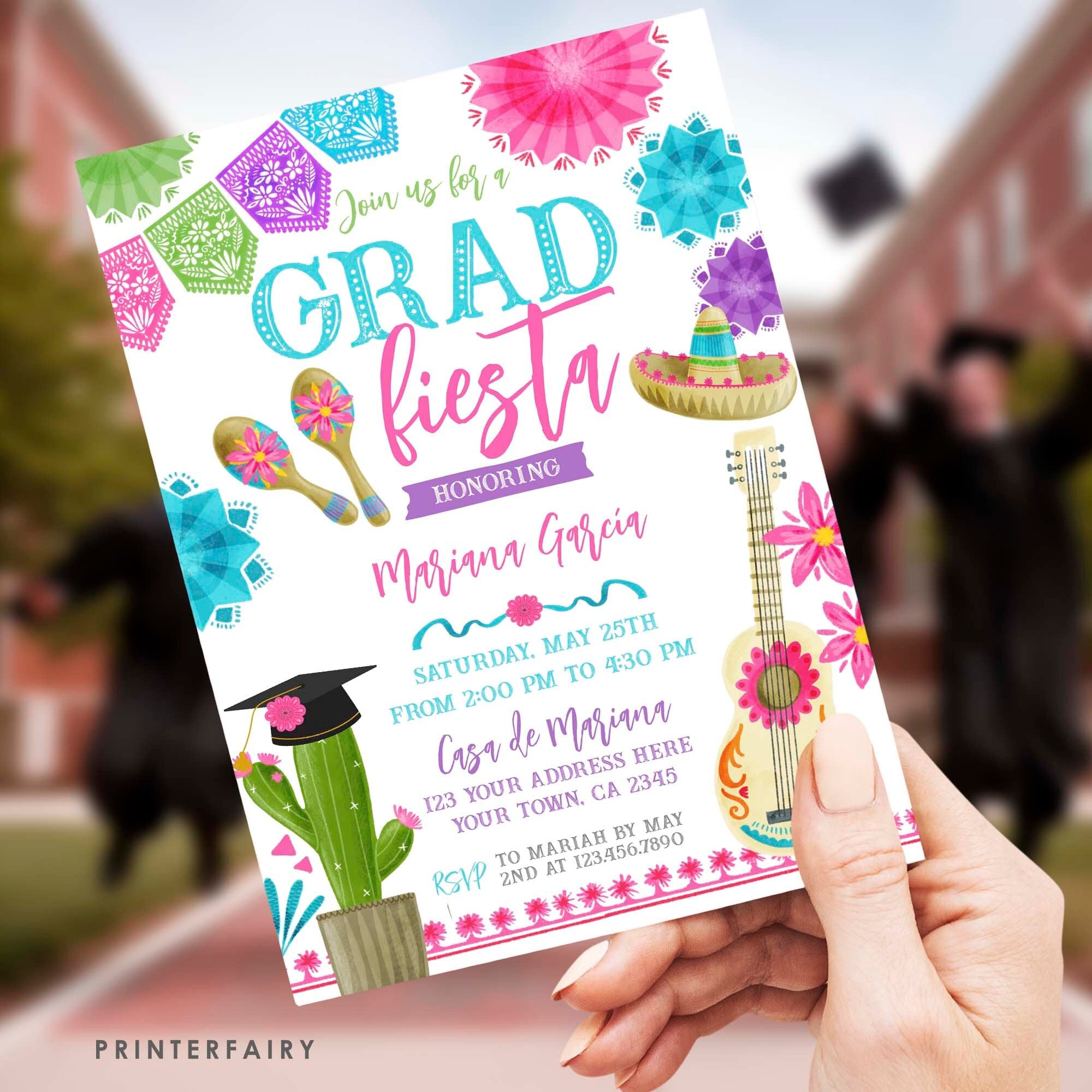Graduation Fiesta Invitation, Editable Template, Mexican Theme (Digital Item)