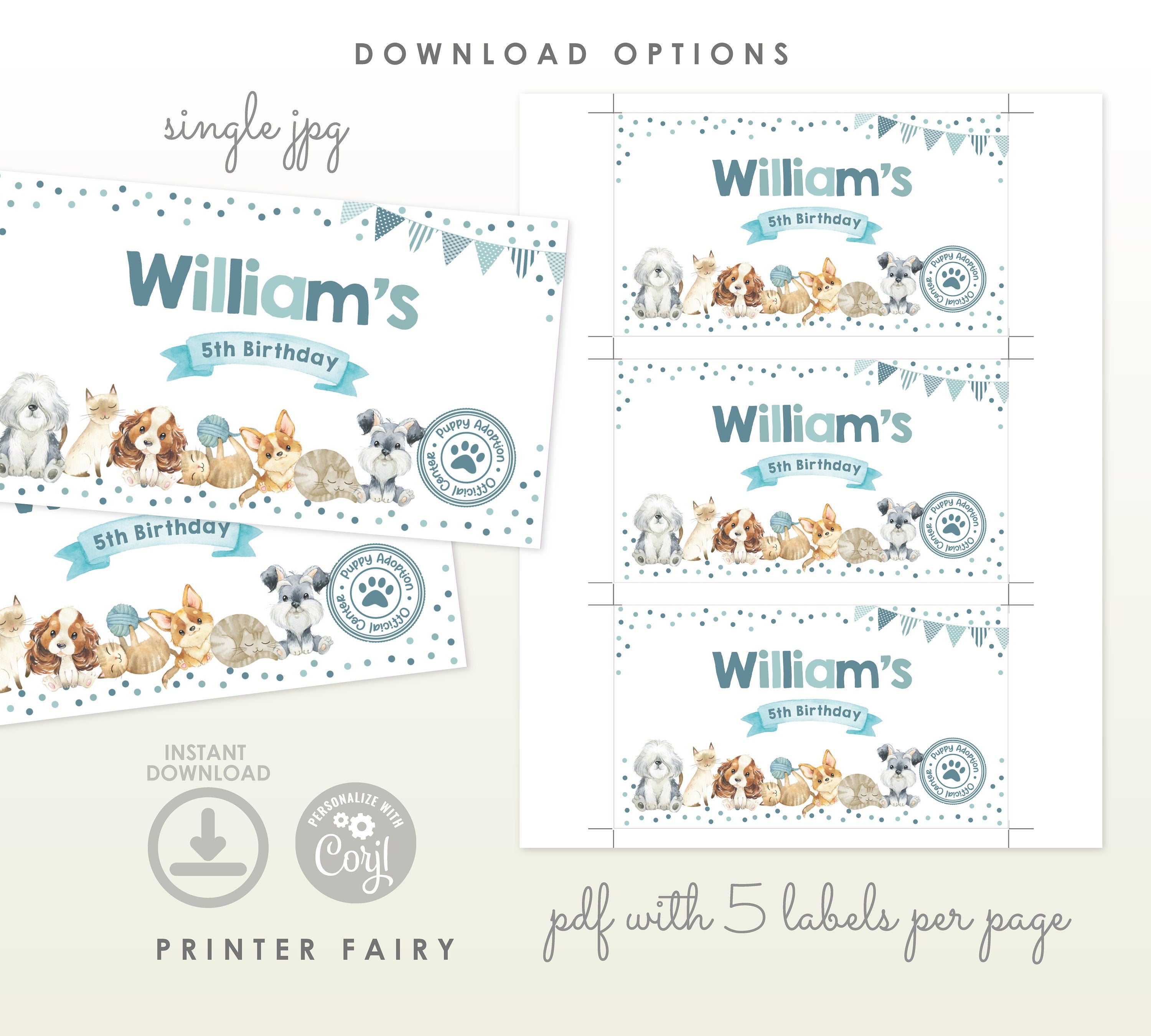 Puppies Kitties Adoption Party Box Labels, Dog Birthday Paw-ty Favor (Digital Download)