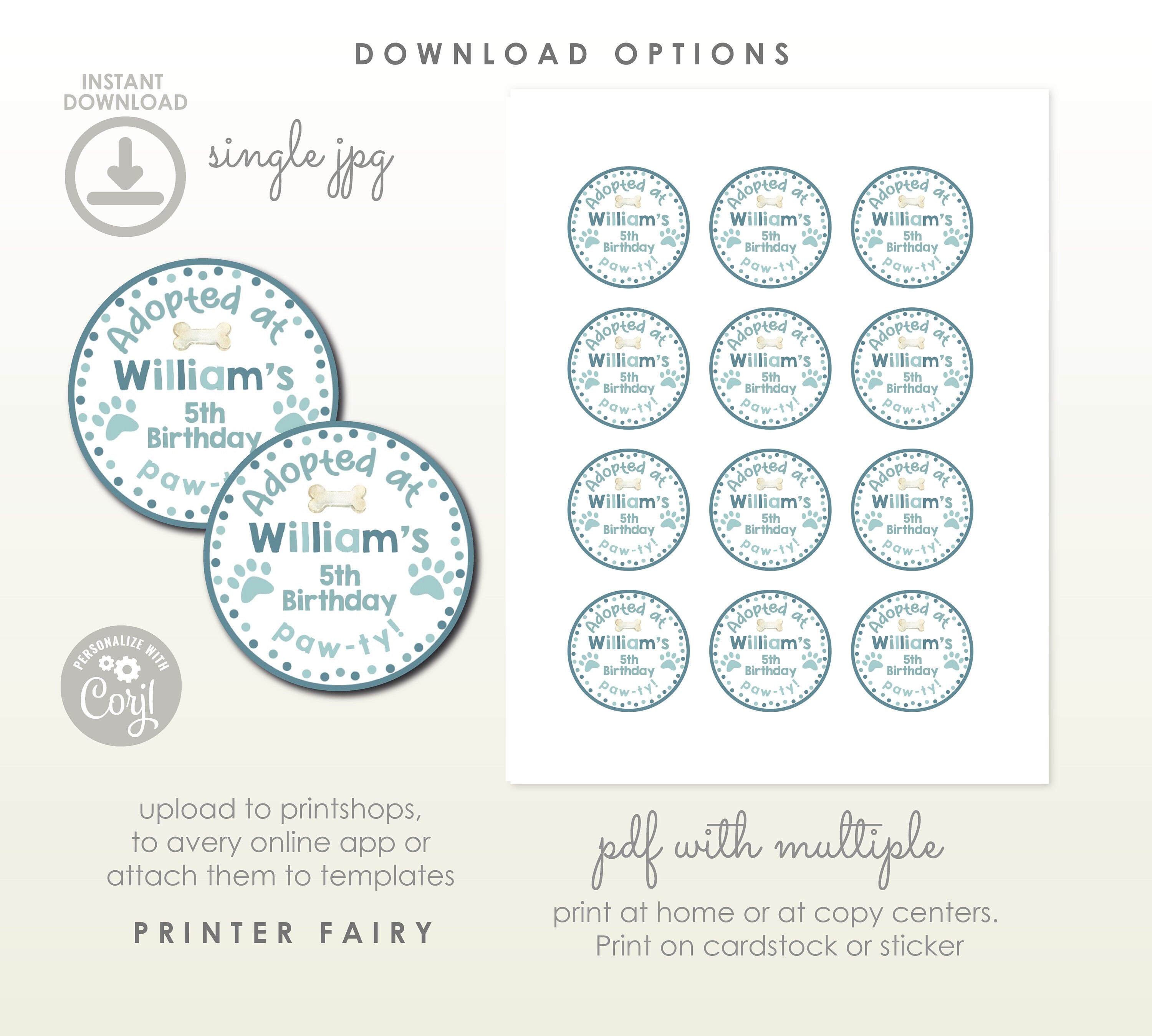 Puppies Kitties Adoption Party Box Labels, Dog Birthday Paw-ty Favor (Digital Download)