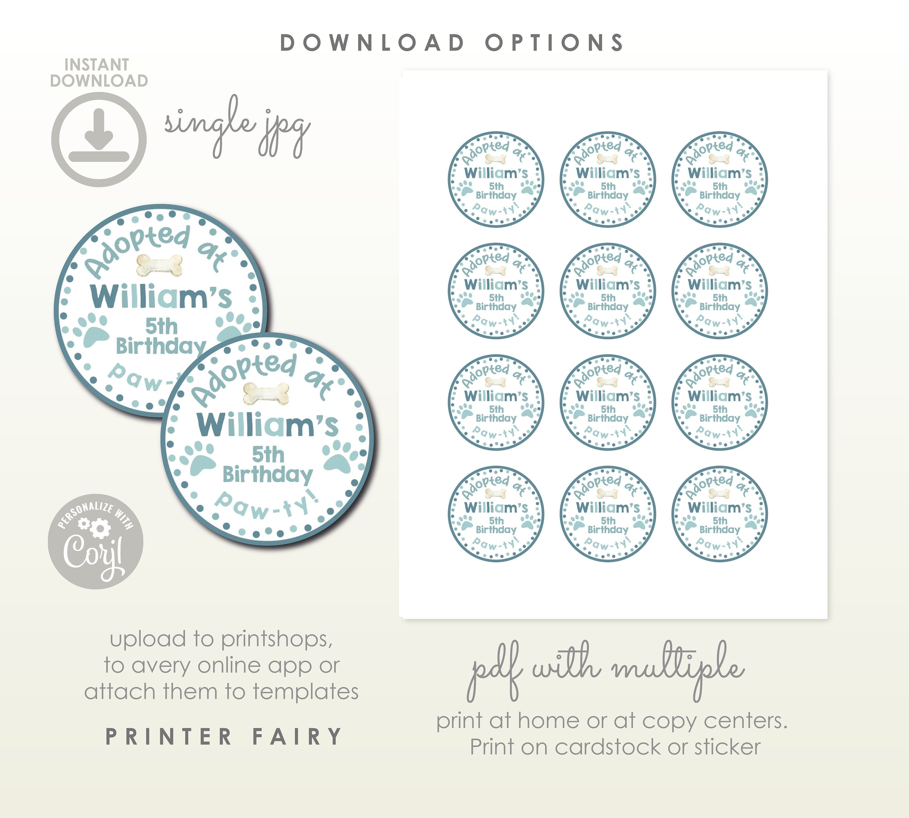 Puppies Kitties Adoption Party Box Labels, Dog Birthday Paw-ty Favor (Digital Download)