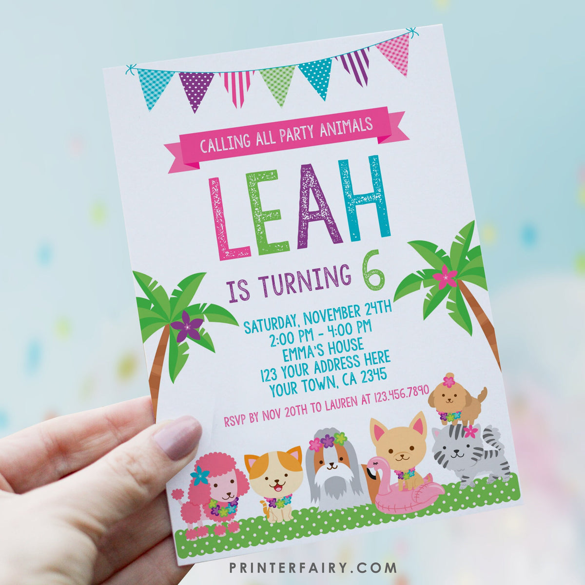 Puppy Luau Birthday Invitation, Pet Adoption Party (Digital Invite)