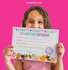 Printable Pet Adoption Certificate, Puppy Birthday Party (Instant Download)