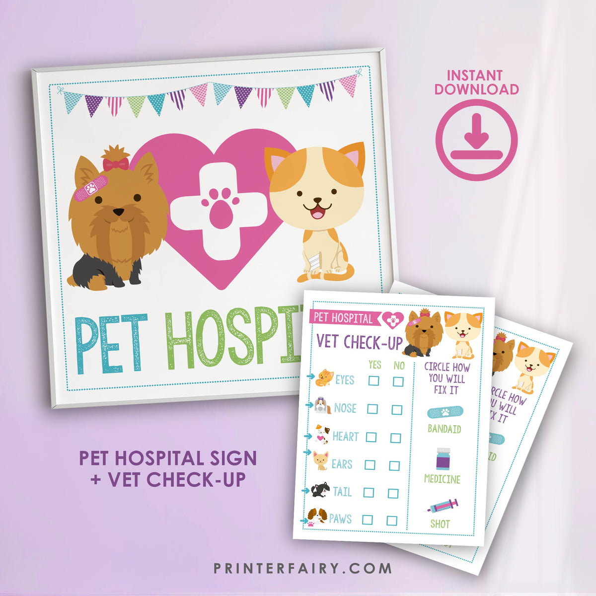 Pet Adoption Party Sign, Vet Check-Up, Puppy & Kitty Designs (Digital files)