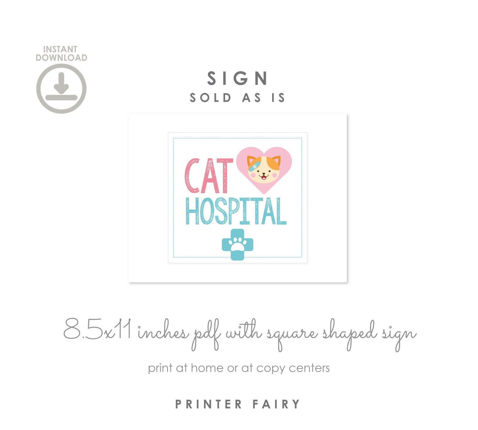 Cat Adoption Party Printable Sign, Vet Checkup (Instant Download)