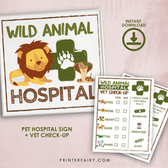 Wild Animal Hospital Sign, Vet Checkup, Safari Birthday (Printable PDF)