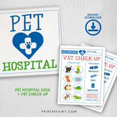 Pet Adoption Party Hospital Sign and Vet check Up, Ready to Print, INSTANT DOWNLOAD