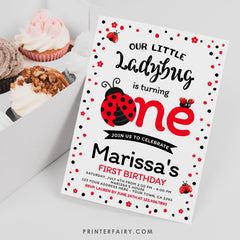 Ladybug First Birthday Invitation, Editable Template (Digital Download)