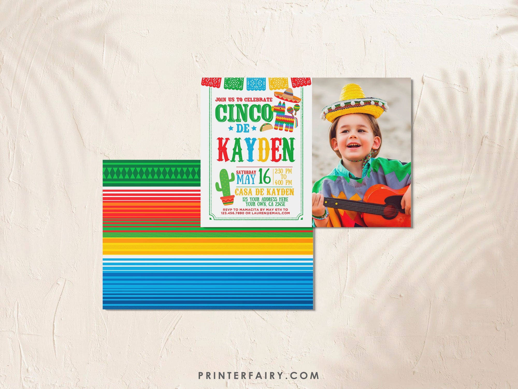 Fiesta Birthday Invitation, Cinco de Mayo Photo Invite (Digital)