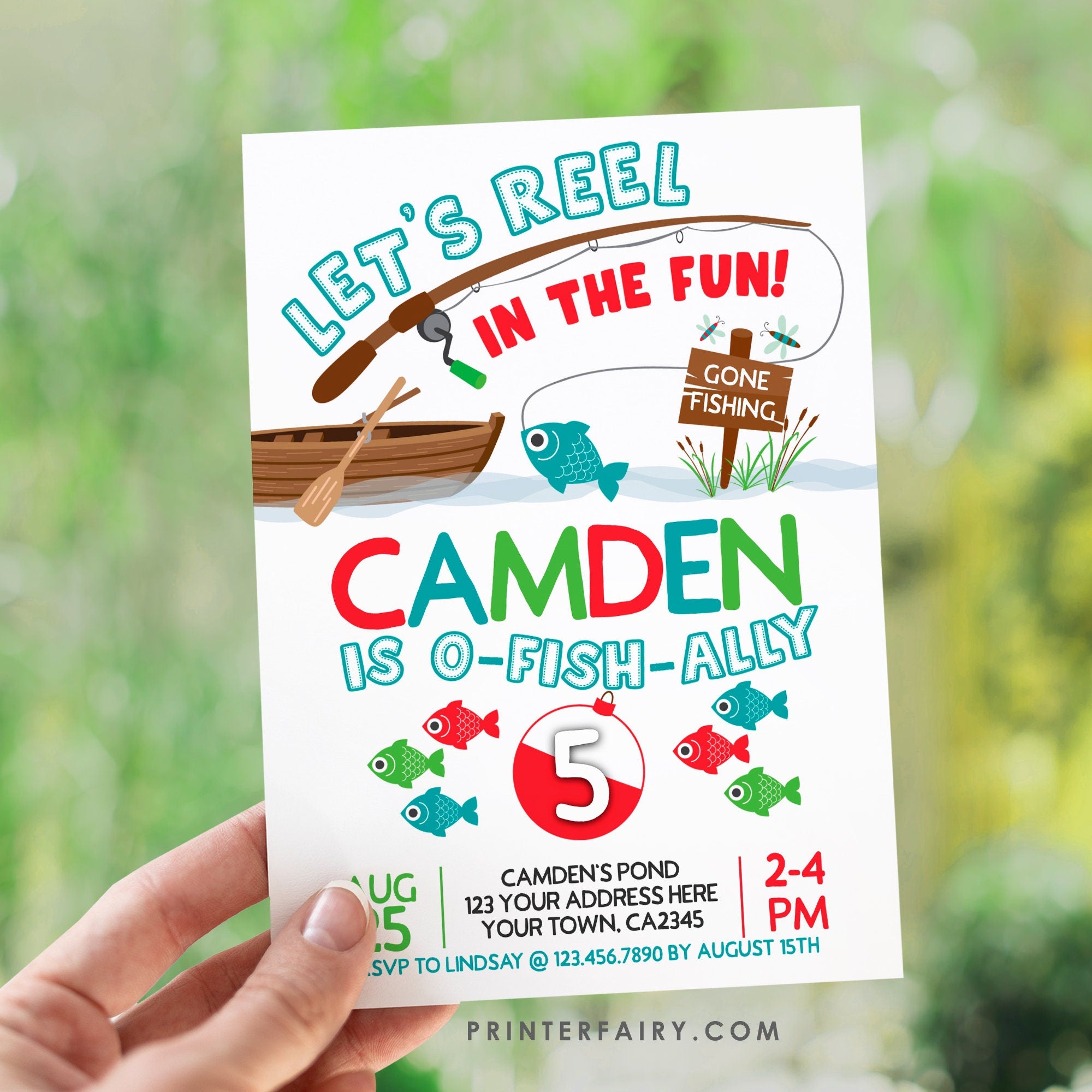Fishing Birthday Invitation, EDITABLE, Any Age (Digital Invitation)
