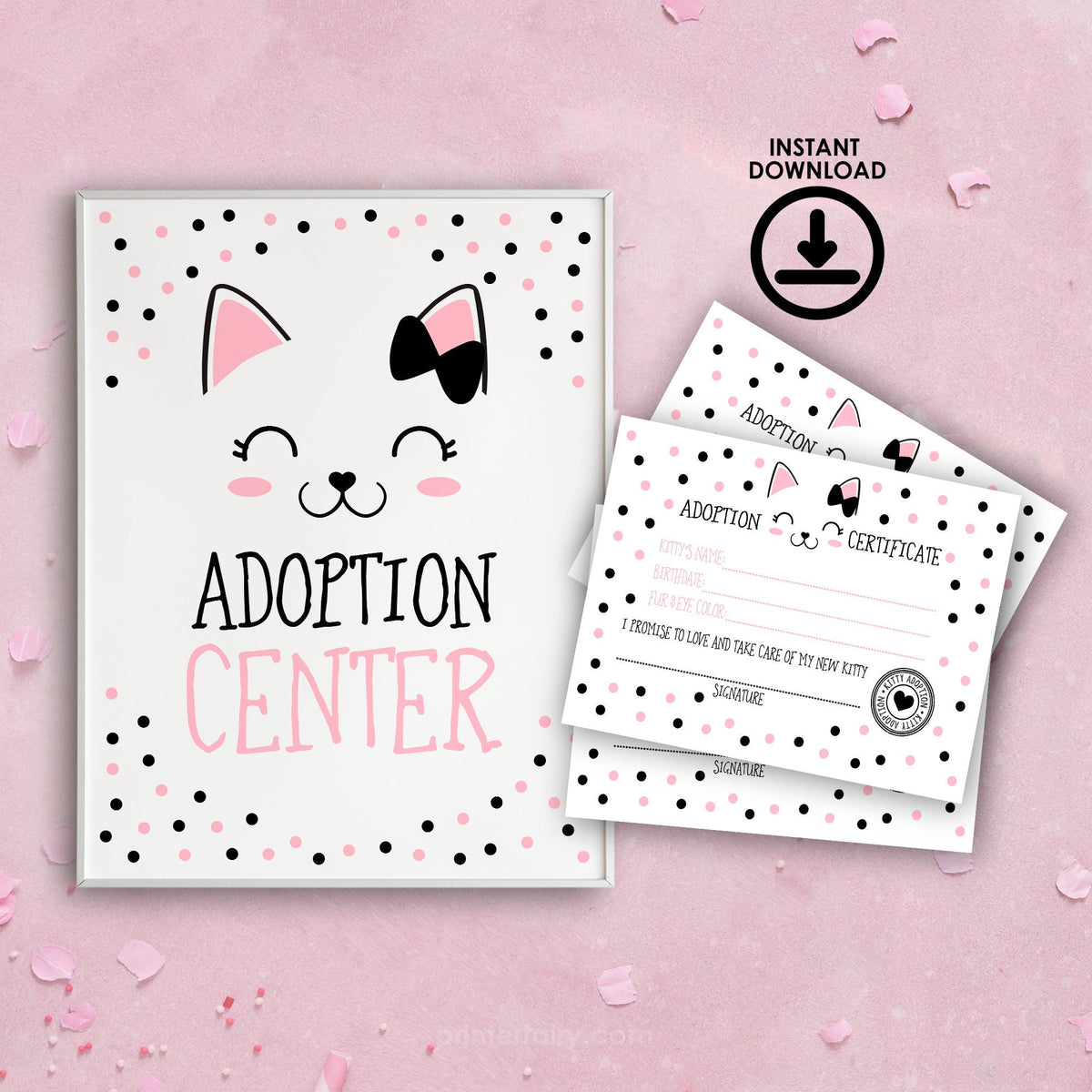 Kitten Adoption Party Sign and Certificate (Instant Download)