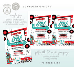 Diner First Birthday Invitation Editable Template, American Diner Retro Party Theme, INSTANT DOWNLOAD