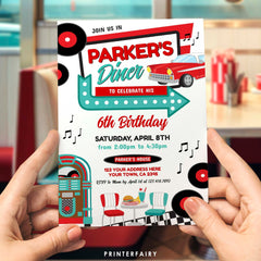 Retro Diner Birthday Invitation, 1950s Theme (Editable)