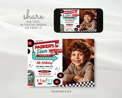 Retro Diner Birthday Invitation with Photo, Editable 1950s Party (Digital Item)