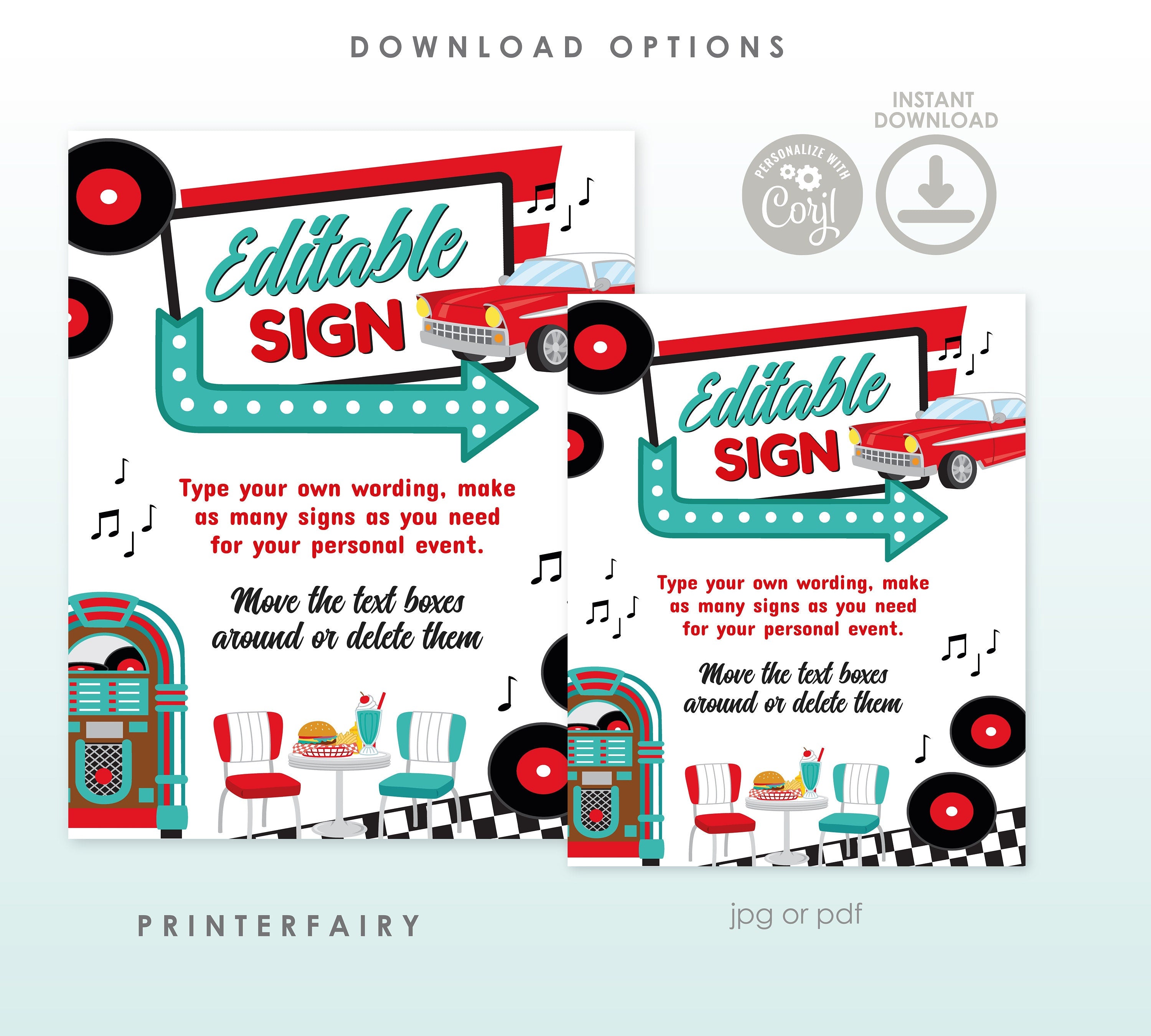 Diner Sign Editable Template, Add your own Text, INSTANT DOWNLOAD