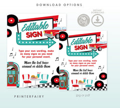 Diner Sign Editable Template, Add your own Text, INSTANT DOWNLOAD