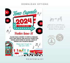 Editable Diner Time Capsule Sign, 1950s Sock Hop Party Game (Digital Download)