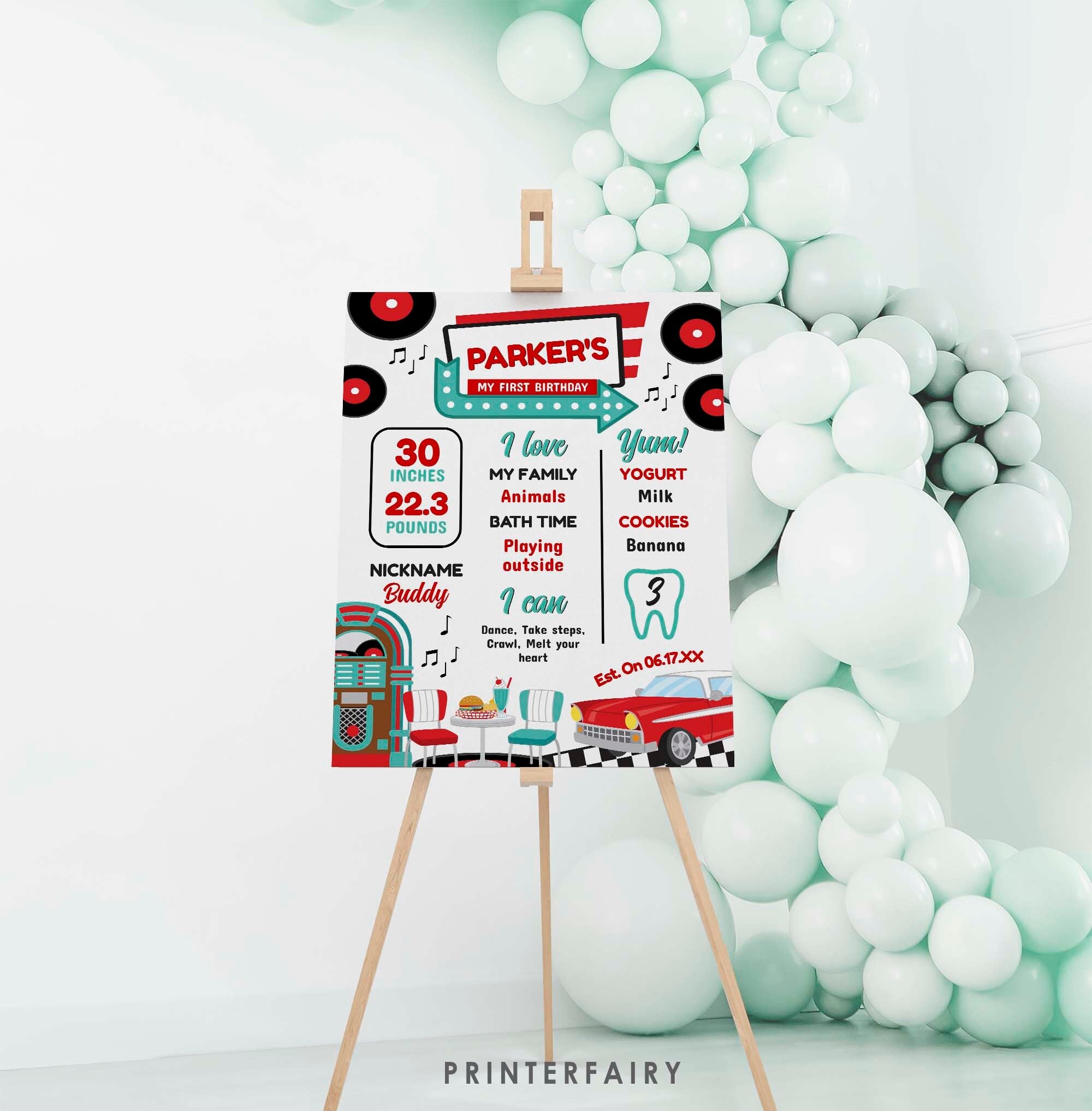 Diner Birthday Milestones Board Editable Sign Template, INSTANT DOWNLOAD