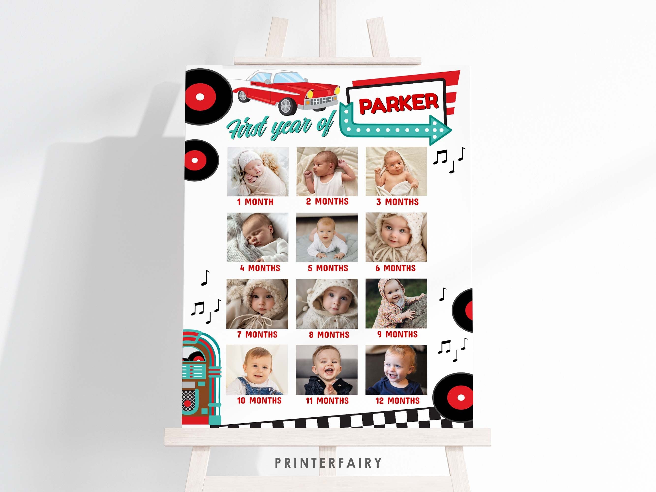 Diner Birthday Photo Sign, First Year Milestone Board (Digital Download)