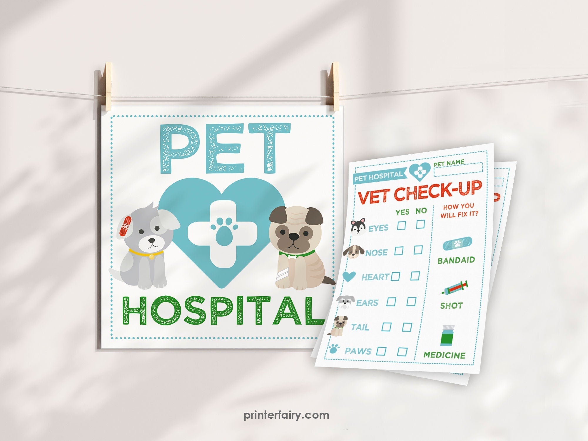 Puppy Hospital Sign and Vet Check-up, Pet Adoption Party, INSTANT DOWNLOAD Ready to print