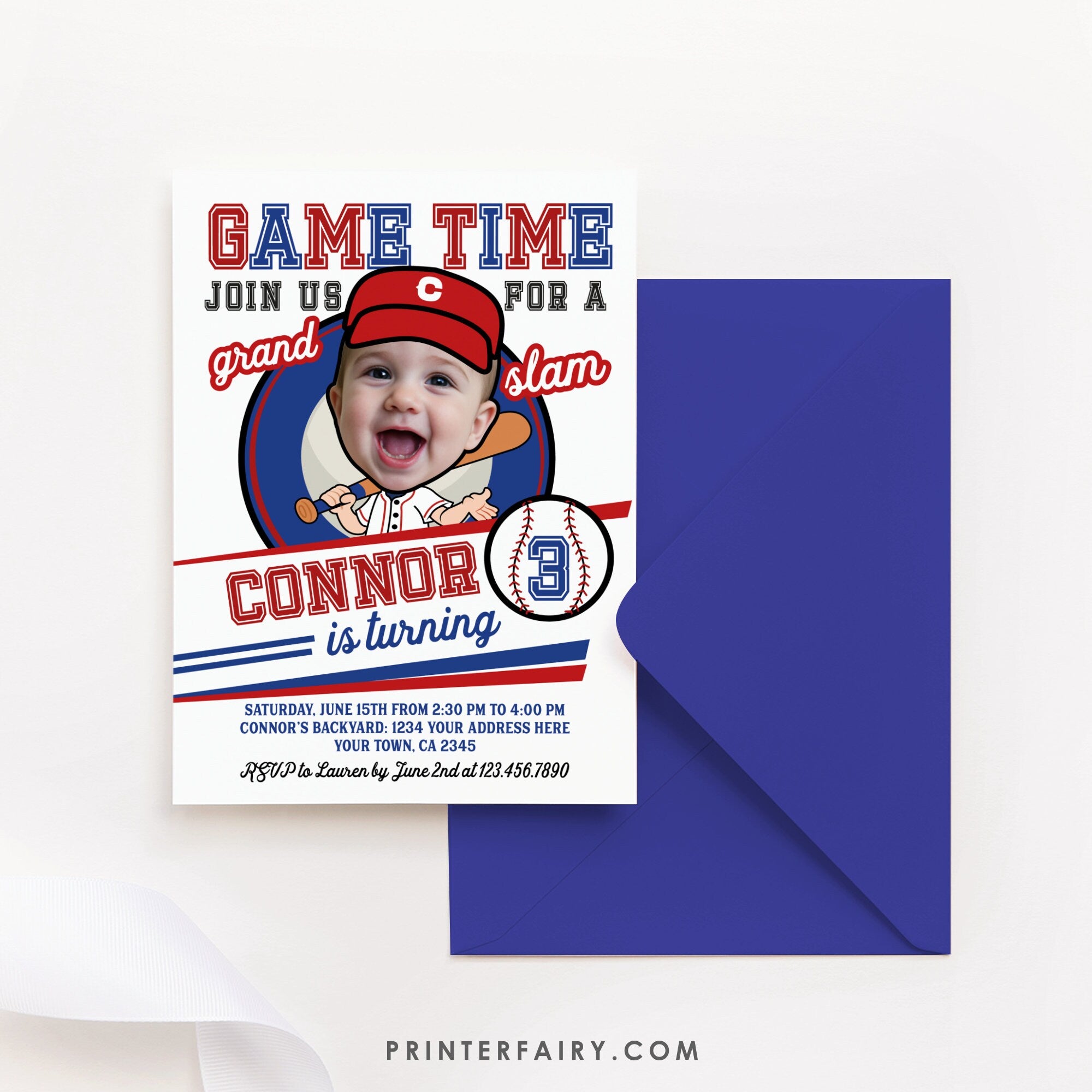 Baseball Photo Birthday Invitation, Grand Slam Theme (Digital)