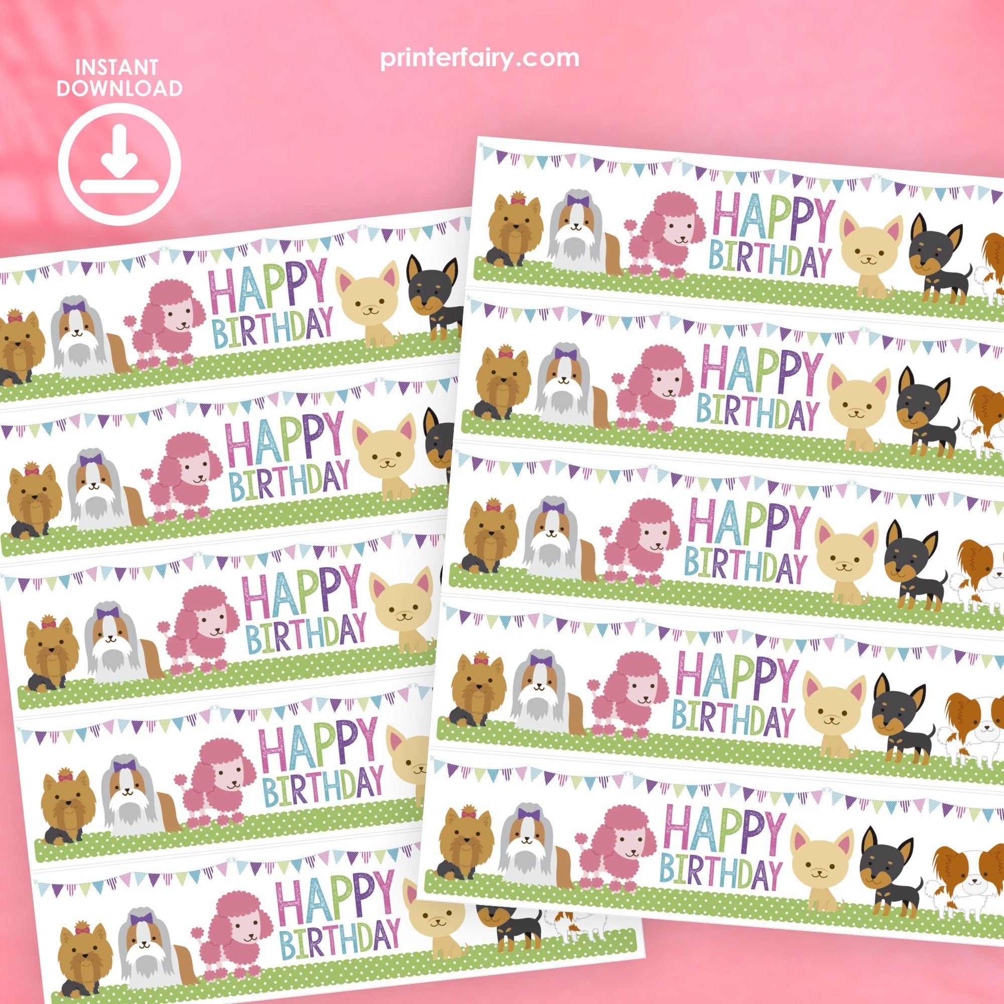 Puppy Birthday Water Bottle Labels, Printable Party Decor (Instant Download)
