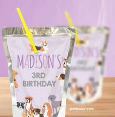 Puppy Birthday Drink Pouch Label, Editable Pet Adoption Party (Digital)