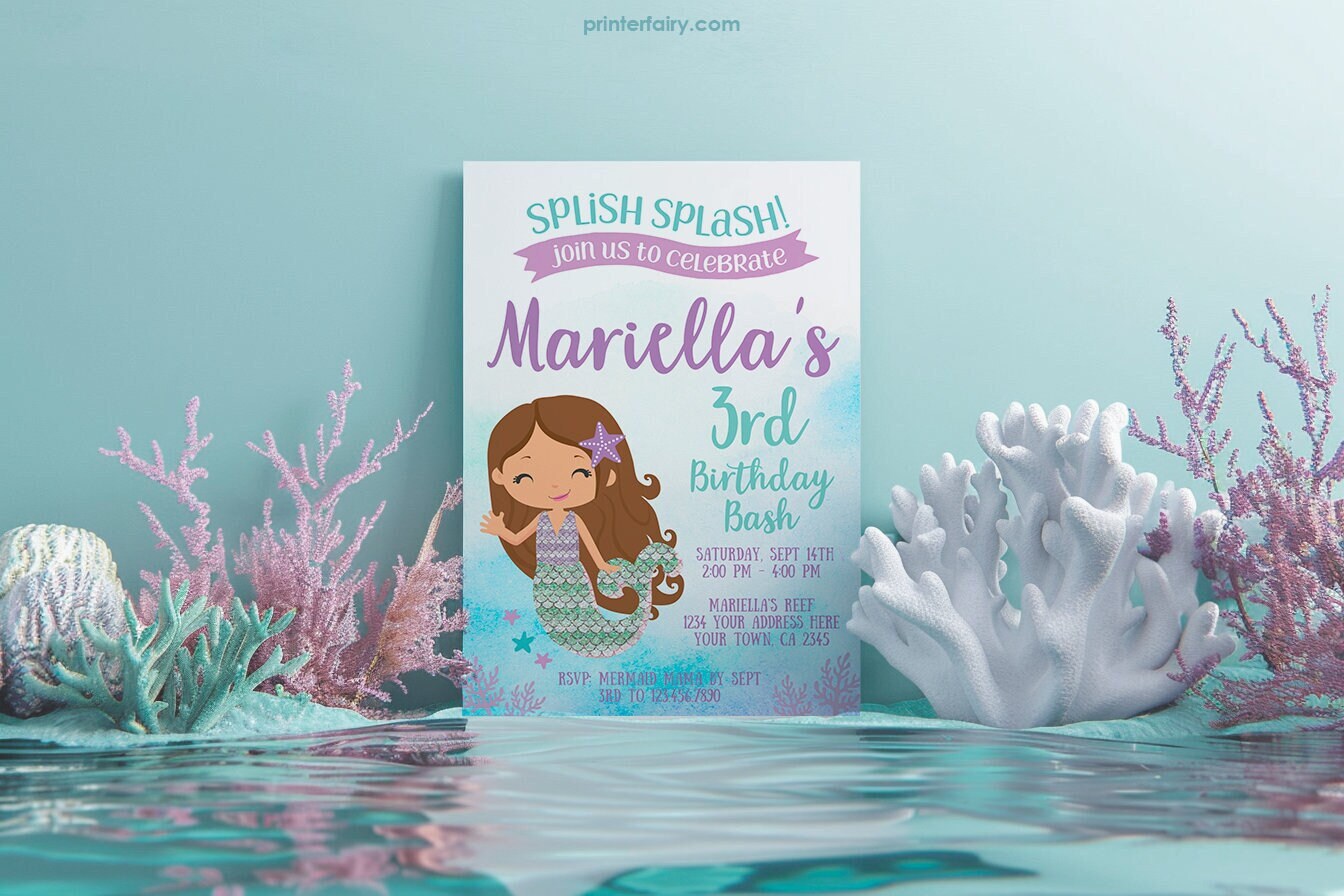 Purple and Teal Mermaid Birthday Invitation, EDIT YOURSELF (Digital Invitation)