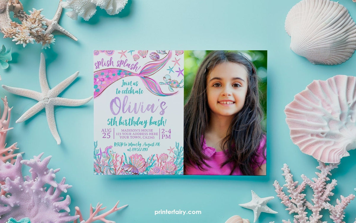 Editable Mermaid Birthday Invitation, Under the Sea Party (Digital Download)