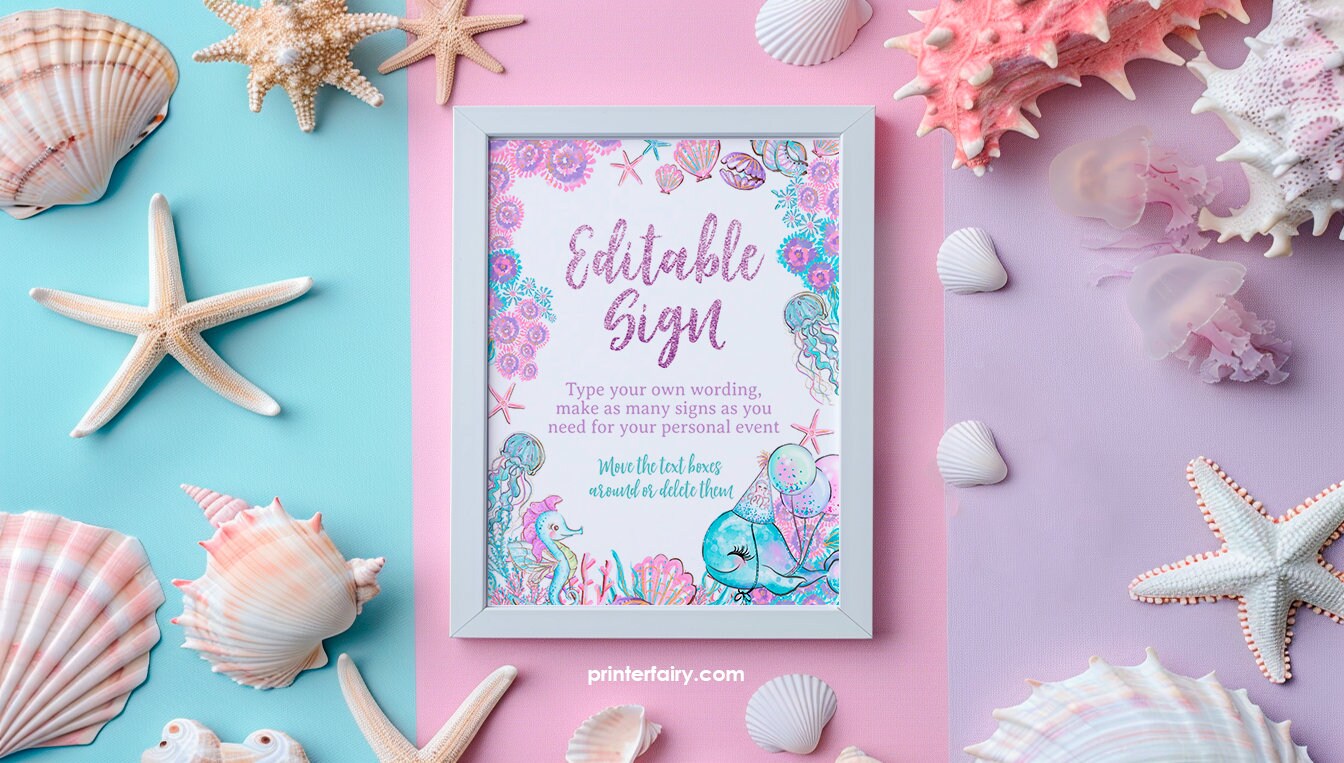 Under The Sea Birthday Sign Template, Ocean Party Decoration (Digital Download)