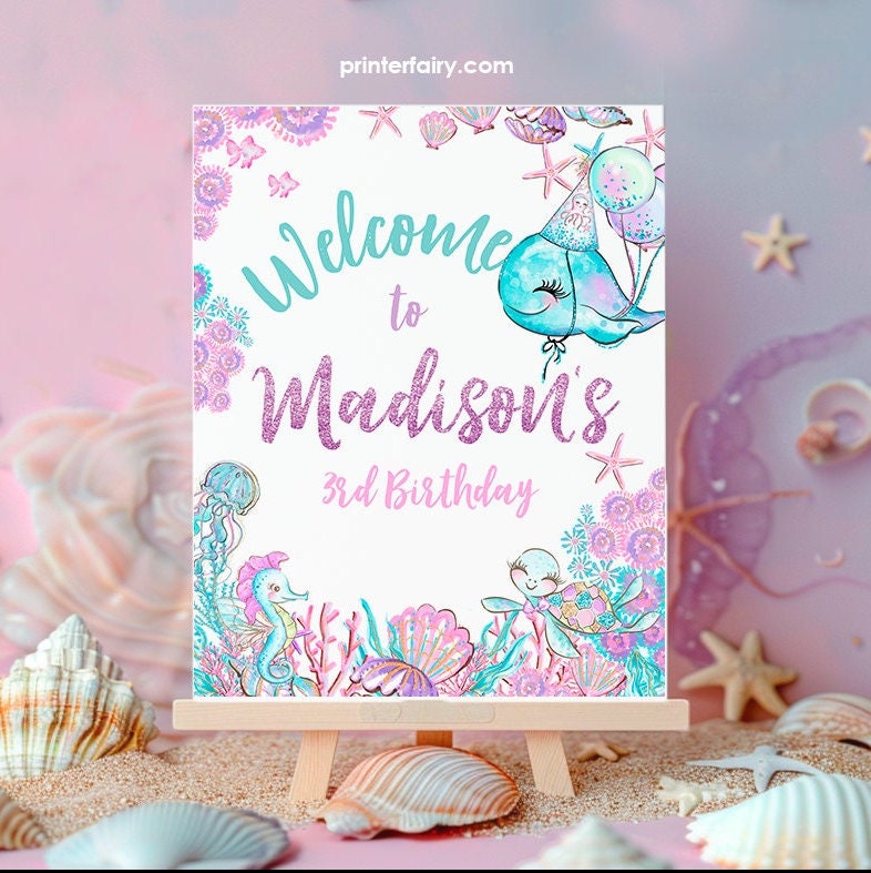 Under The Sea Birthday Welcome Sign, Editable Party Decoration (Digital Download)