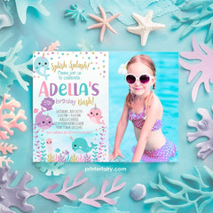 Narwhal Birthday Invitation with Photo, Under the Sea Party (Digital Invitation)
