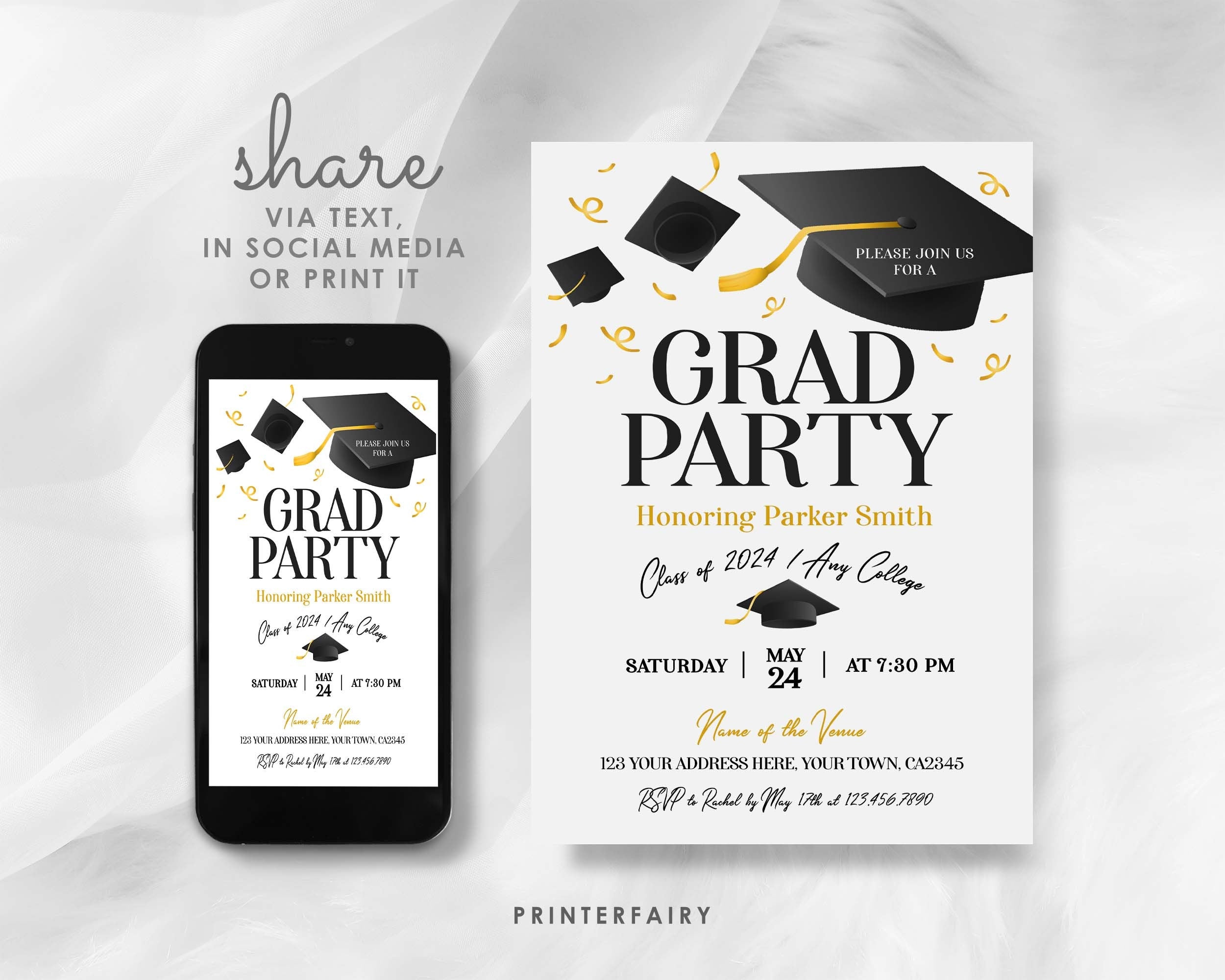 Graduation Party Invitation, Editable Template, College Grad Invite (Digital Download)