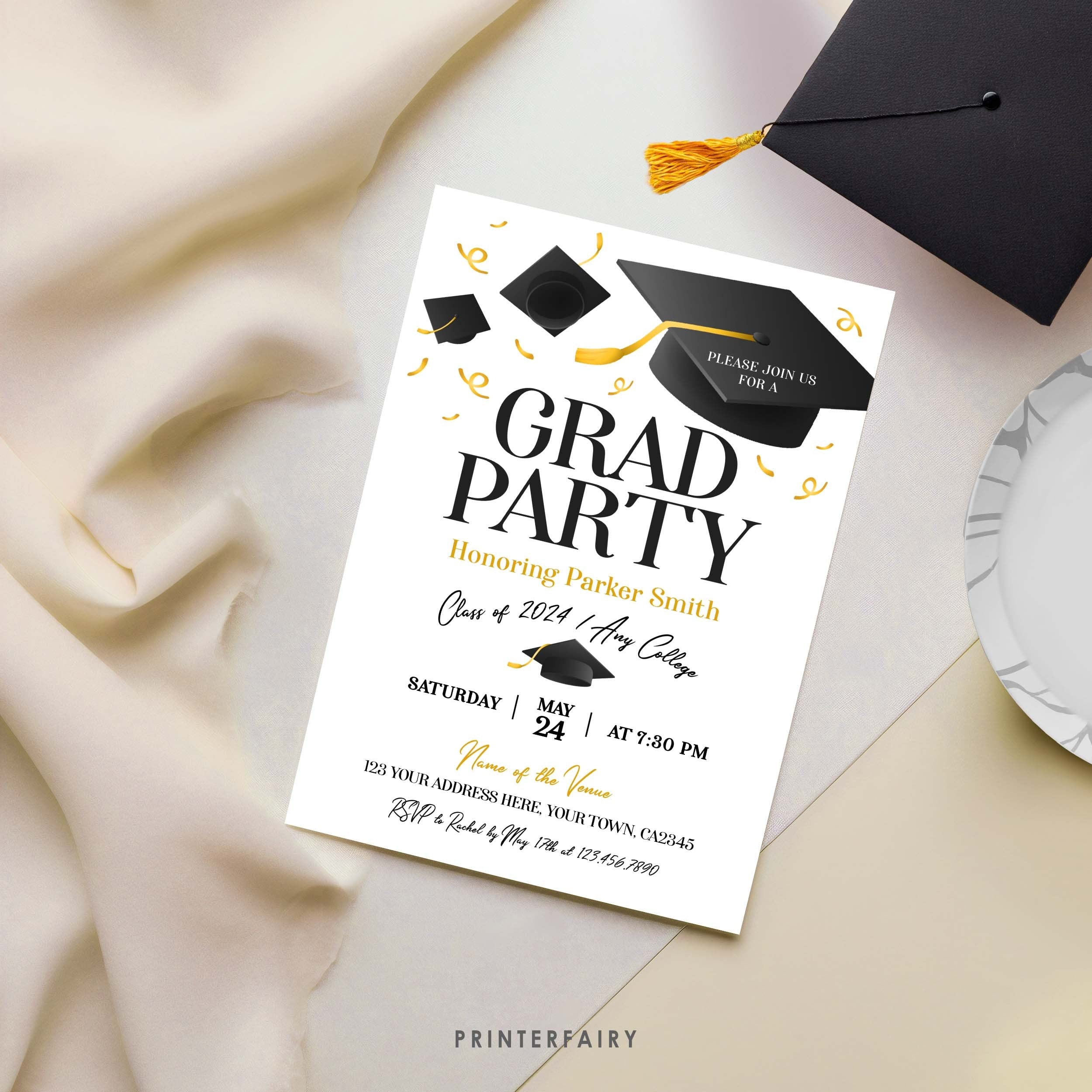Graduation Party Invitation, Editable Template, College Grad Invite (Digital Download)