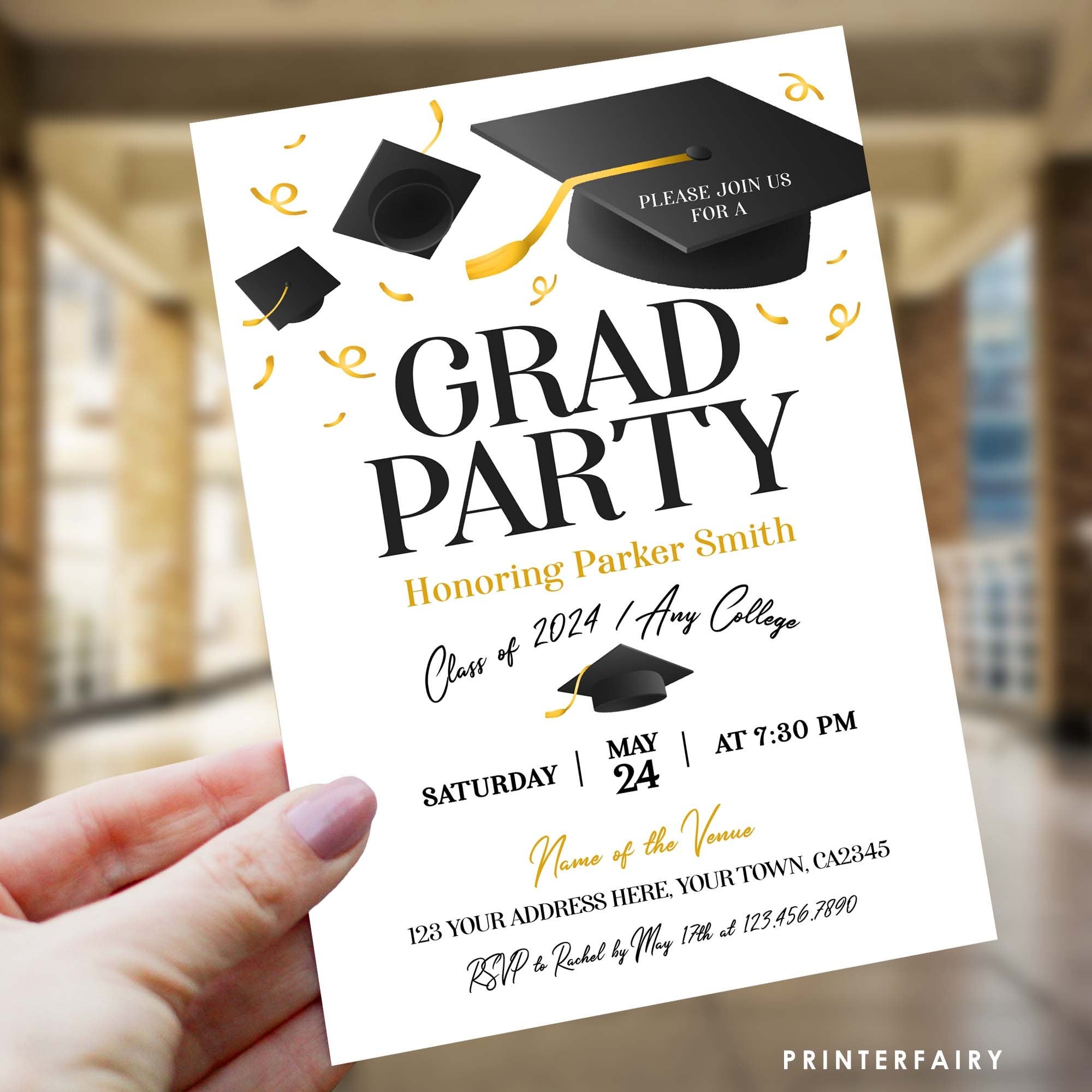 Graduation Party Invitation, Editable Template, College Grad Invite (Digital Download)