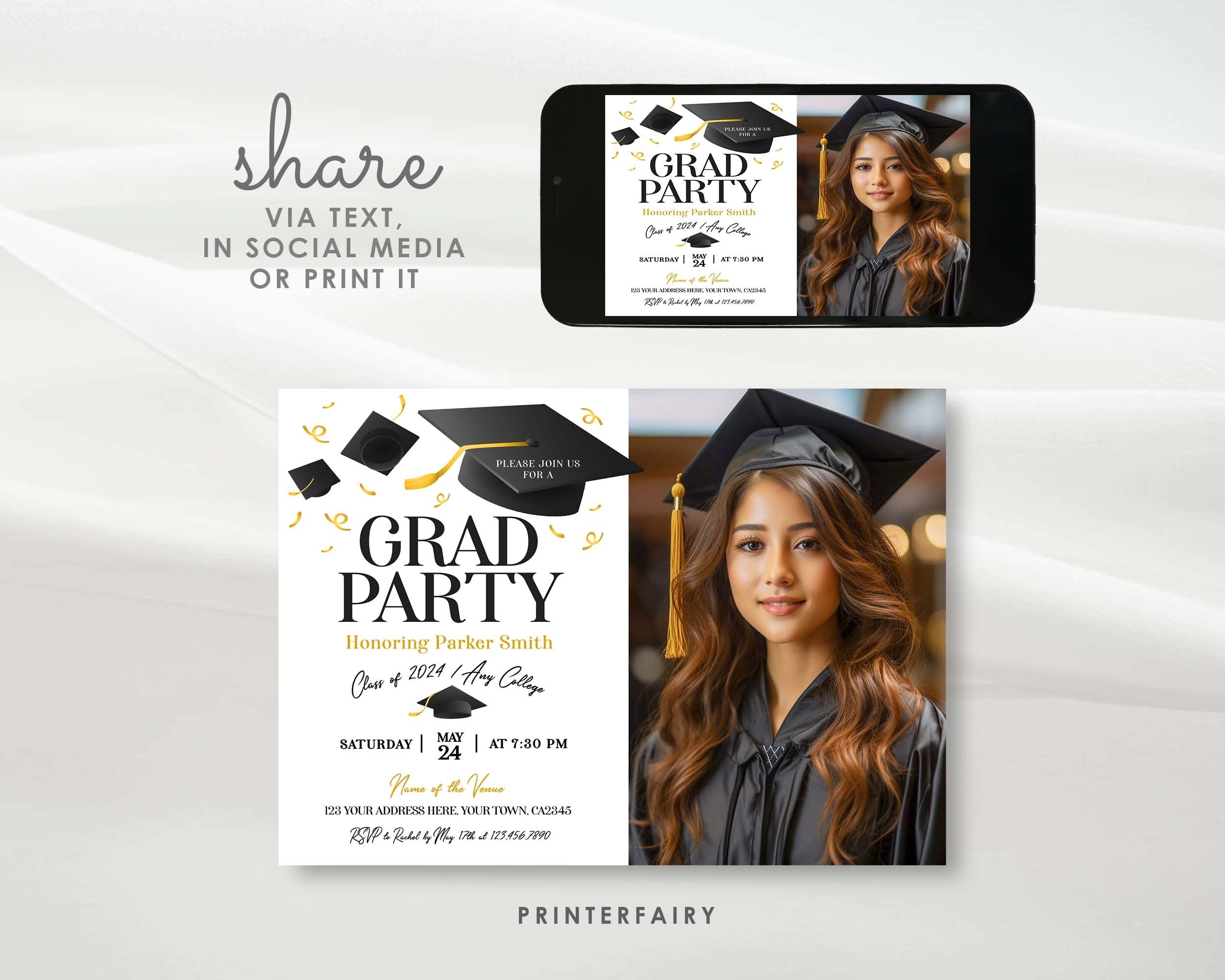 Photo Graduation Party Invitation, Editable Template (Digital Download)
