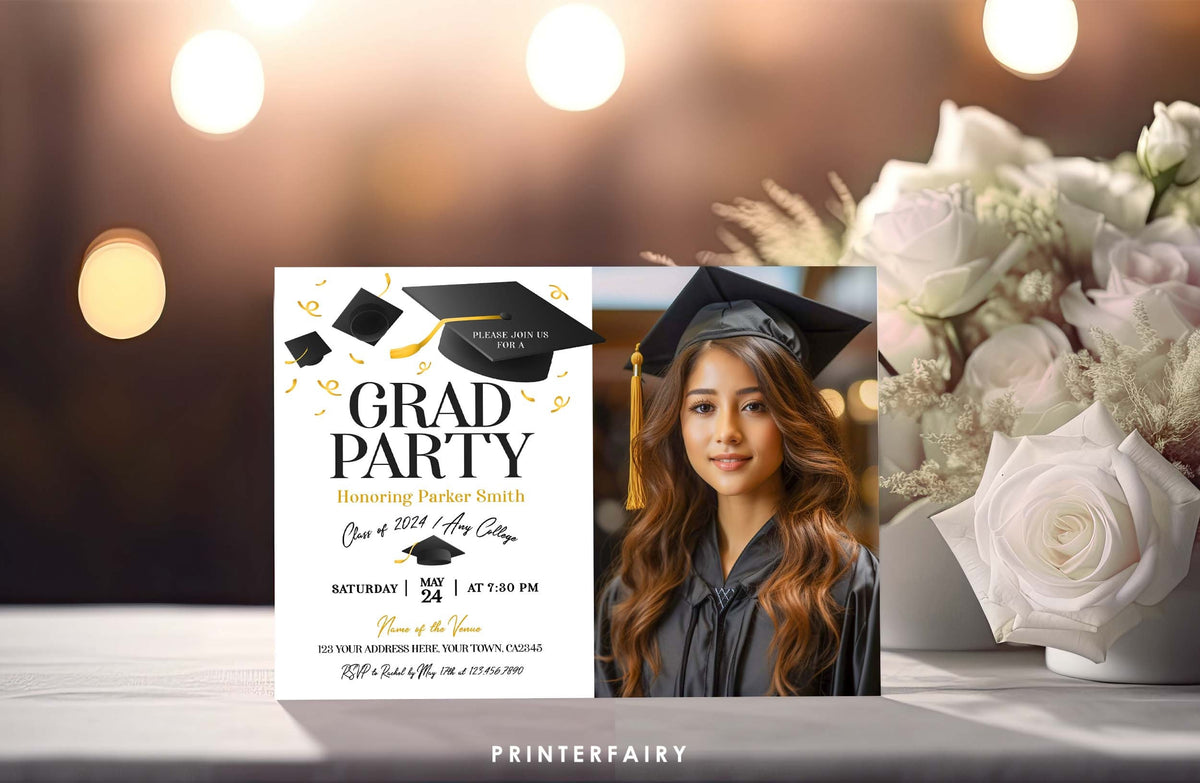 Photo Graduation Party Invitation, Editable Template (Digital Download)