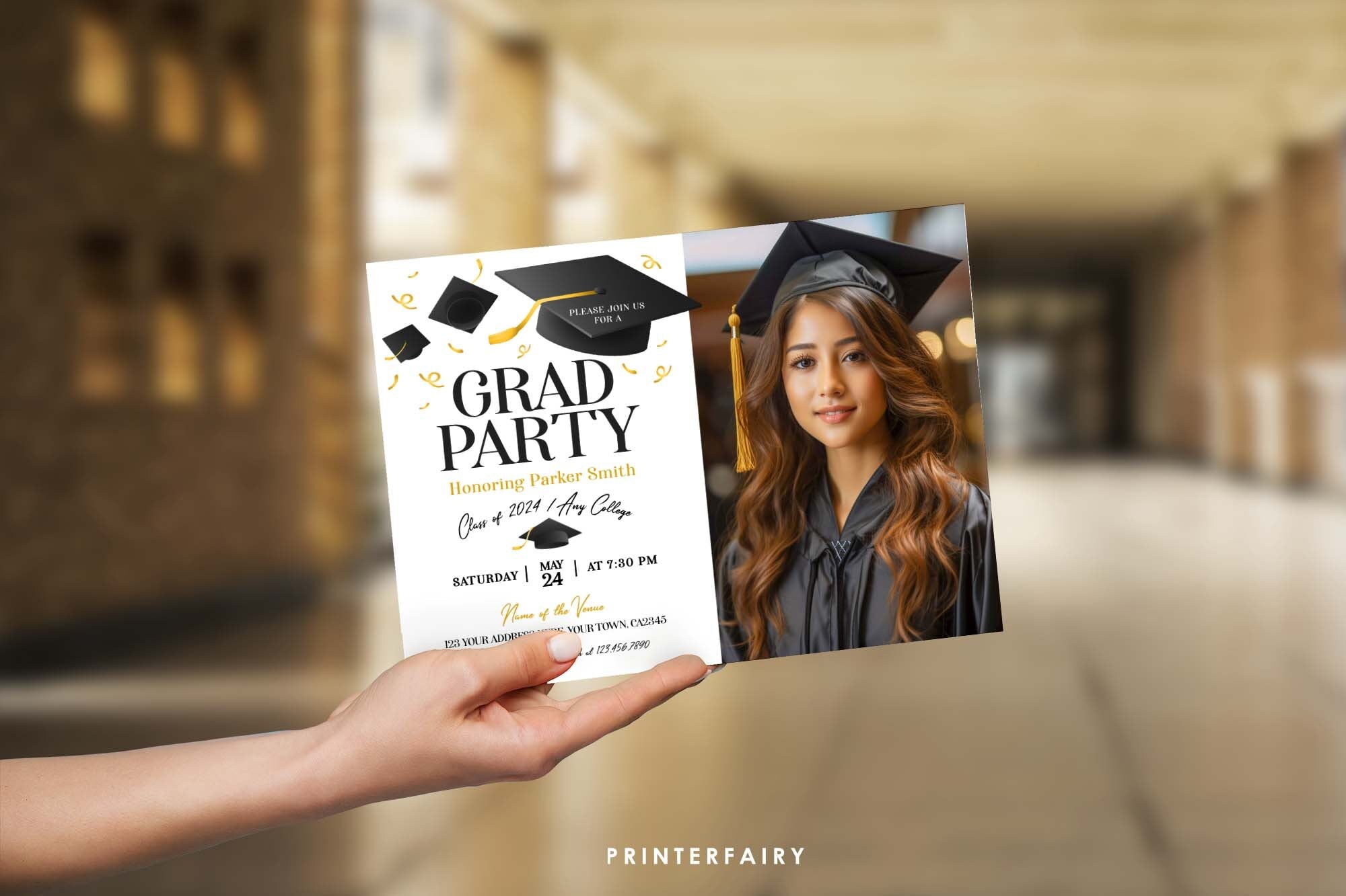 Photo Graduation Party Invitation, Editable Template (Digital Download)