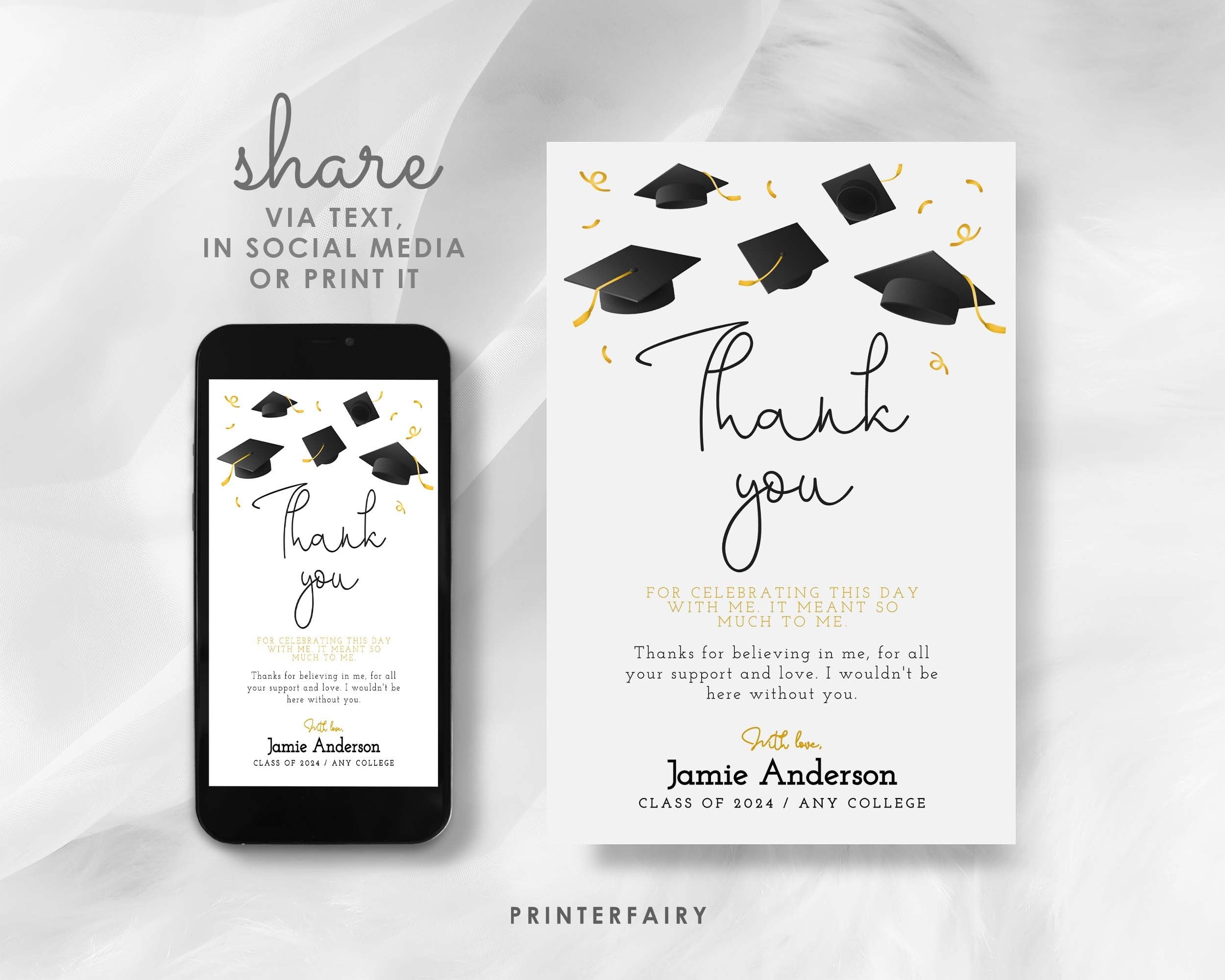 Editable Graduation Thank You Card, College Grad Party Note (Digital Download)
