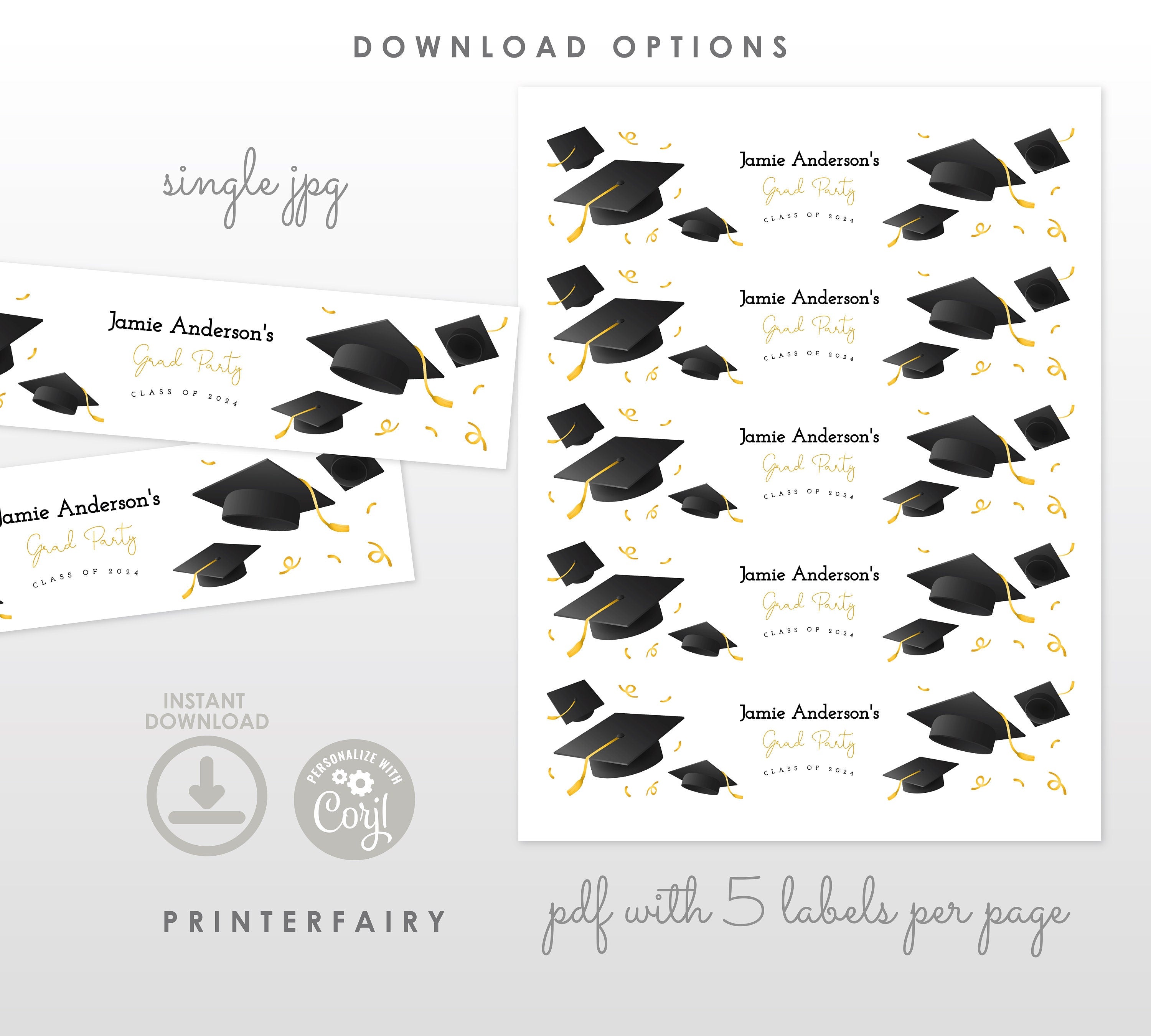 Graduation Party Water Bottle Label Editable Template, Instant Download