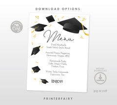 Graduation Party Menu Sign, Editable Template, College Grad Decor (Digital Download)
