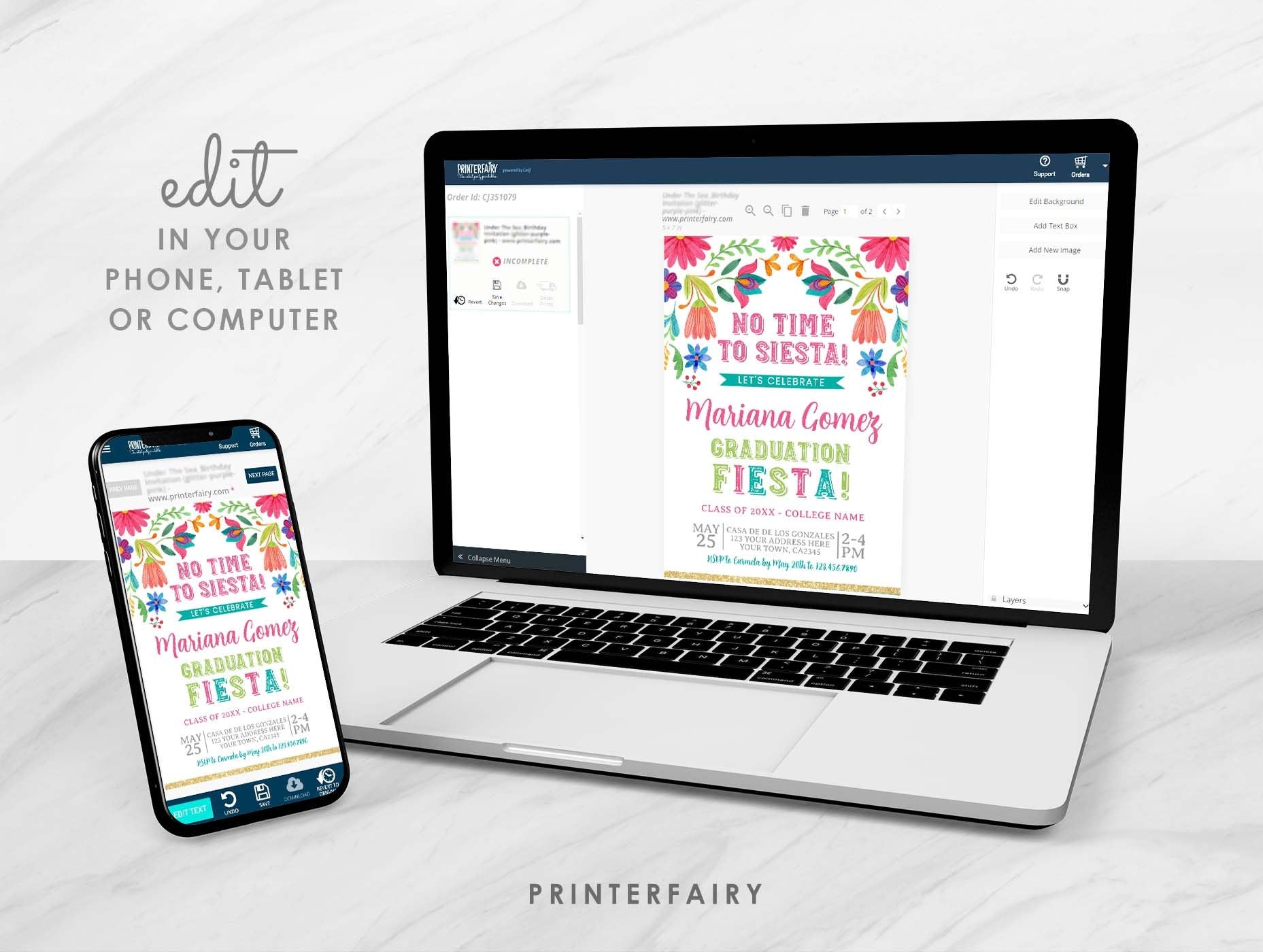 Graduation Fiesta Invitation, Mexican Theme, Editable Template (Digital)