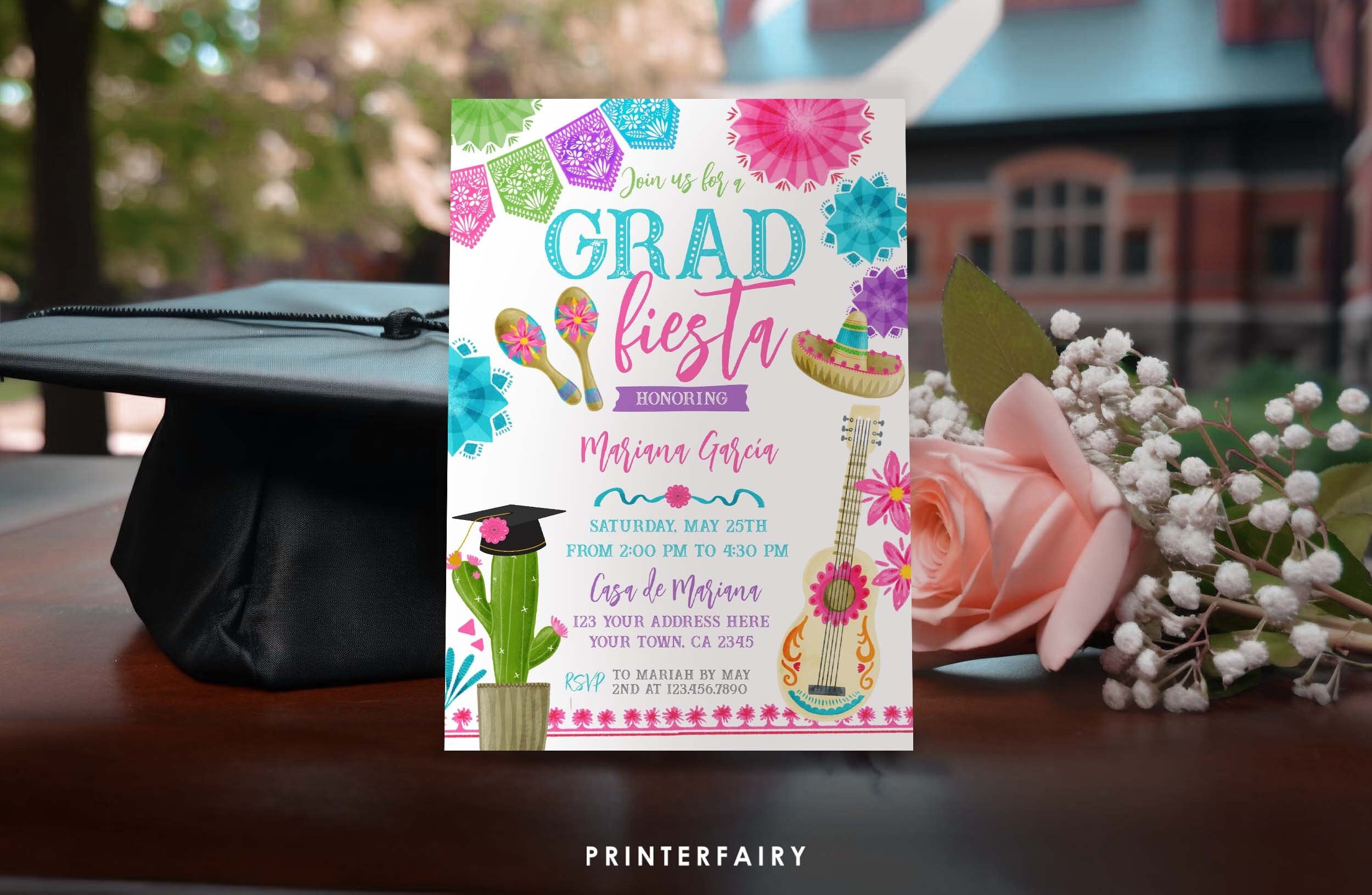 Graduation Fiesta Invitation, Editable Template, Mexican Theme (Digital Item)