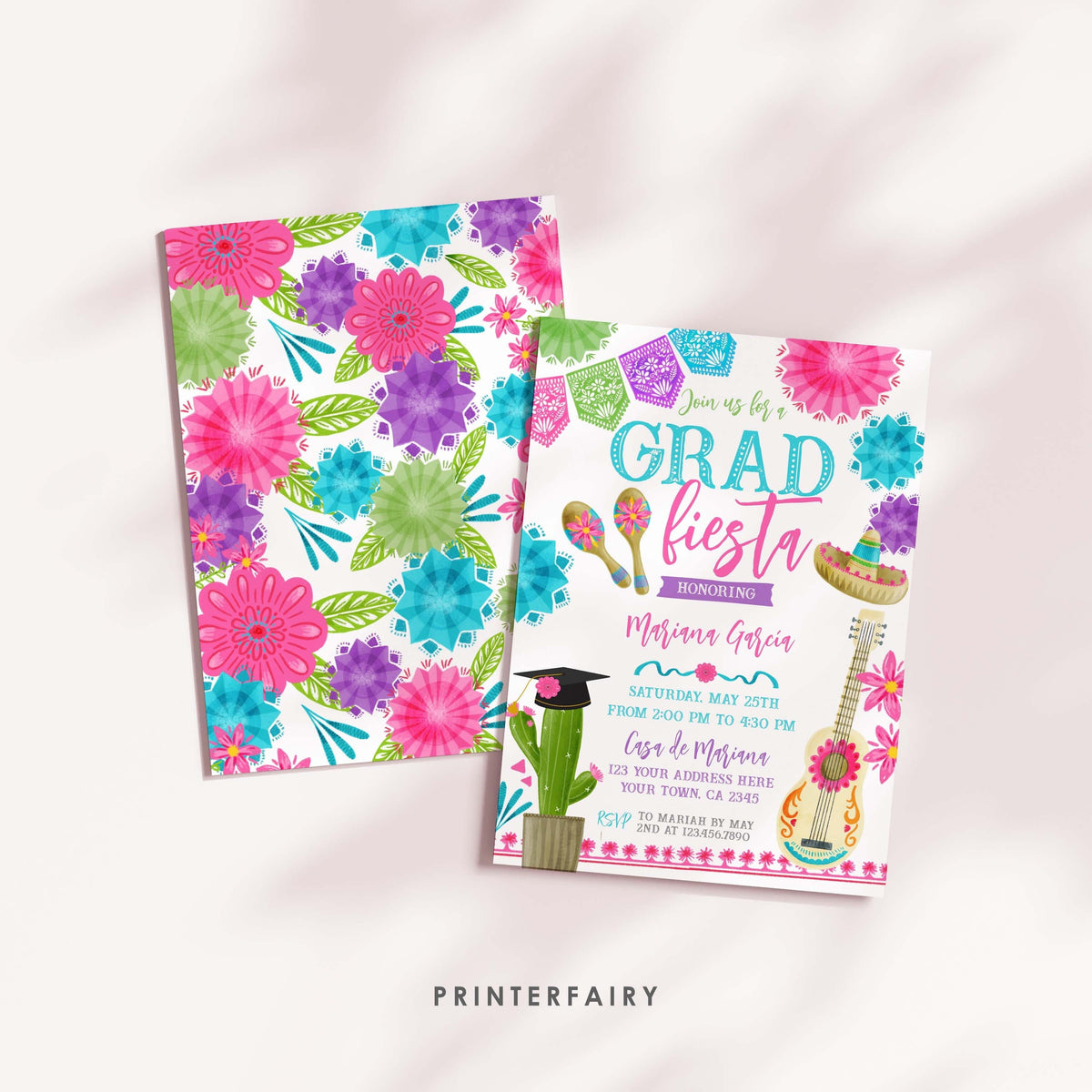Graduation Fiesta Invitation, Editable Template, Mexican Theme (Digital Item)