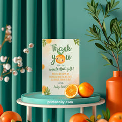 Orange Baby Shower Thank You Card Editable Template, Little Cutie Theme INSTANT DOWNLOAD