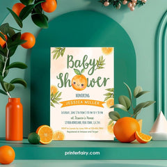Orange Baby Shower Invitation Editable Template, A Little Cutie Theme, INSTANT DOWNLOAD