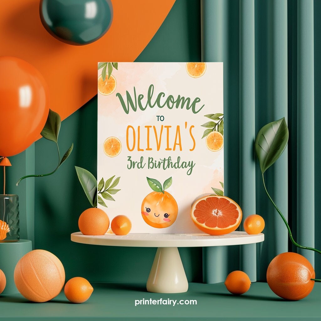 Sweet Orange Birthday Welcome Sign, Editable Template (Digital Download)
