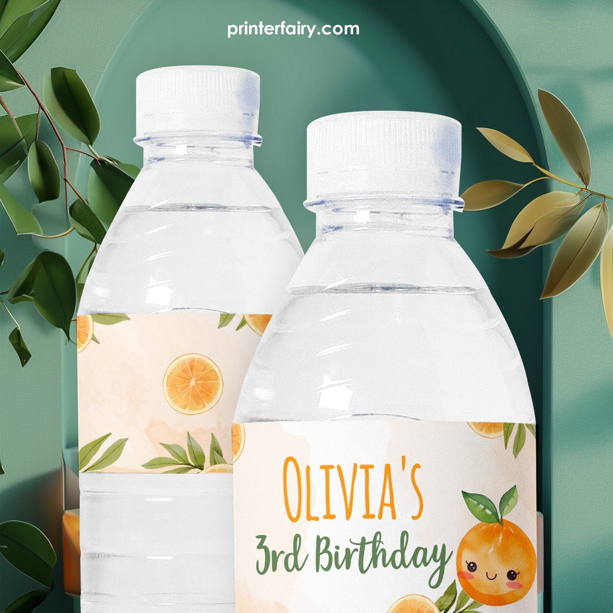 Orange Birthday Water Bottle Labels, Editable Party Decor (Digital Download)