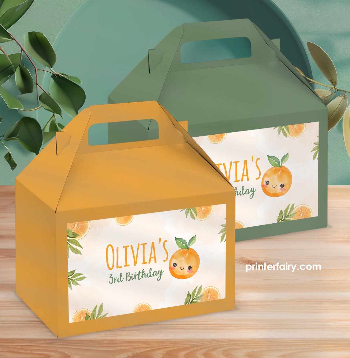 Orange Birthday Gable Box Labels, Sweet Citrus Party Decorations (Digital Download)